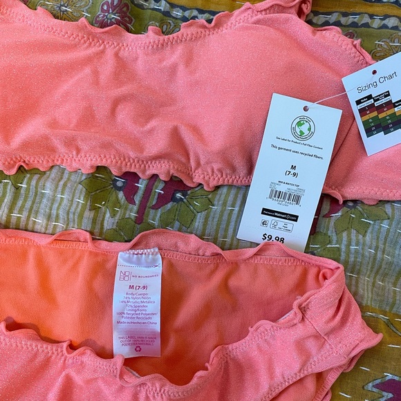 Orange/salmon-colored sparkly bathing suit set size M - Picture 2 of 4